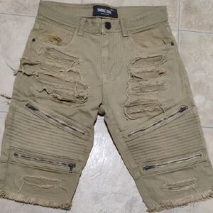 Smokerise  Mens Tan Distressed Shorts